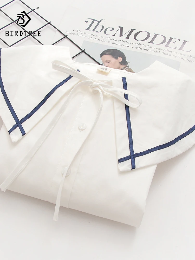 

New 2026 Spring Cotton Long Sleeve Shirt, Women Sailor Collar Lace-up, Mori Girl Japan Style Age Reduction Loose Blouse T61622CC