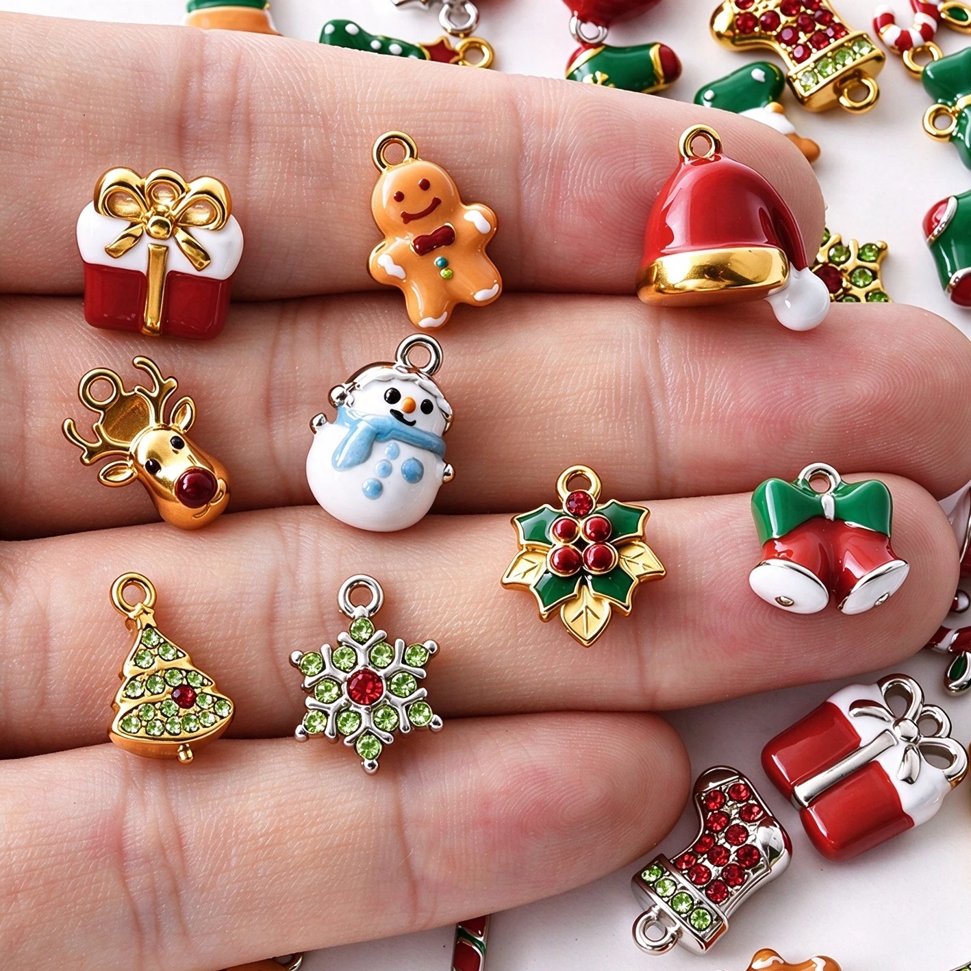 1pcs 18k Real Gold Plated PVD 316 Stainless Steel Christmas Charm For Jewelry Making Cute Rhinestone Pendant Handcraft Drip Oil