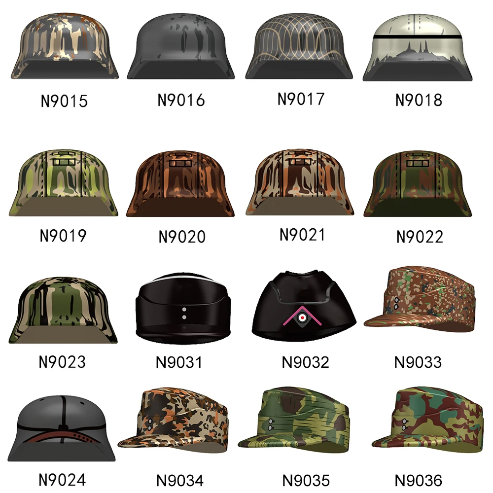 5/10PCS WWII Building Blocks Figura Soldati d'ufficio tedesco Indossando Cappello Accessorio Parte Maglia Camouflage Casco Giocattolo Regalo Mattoni A046