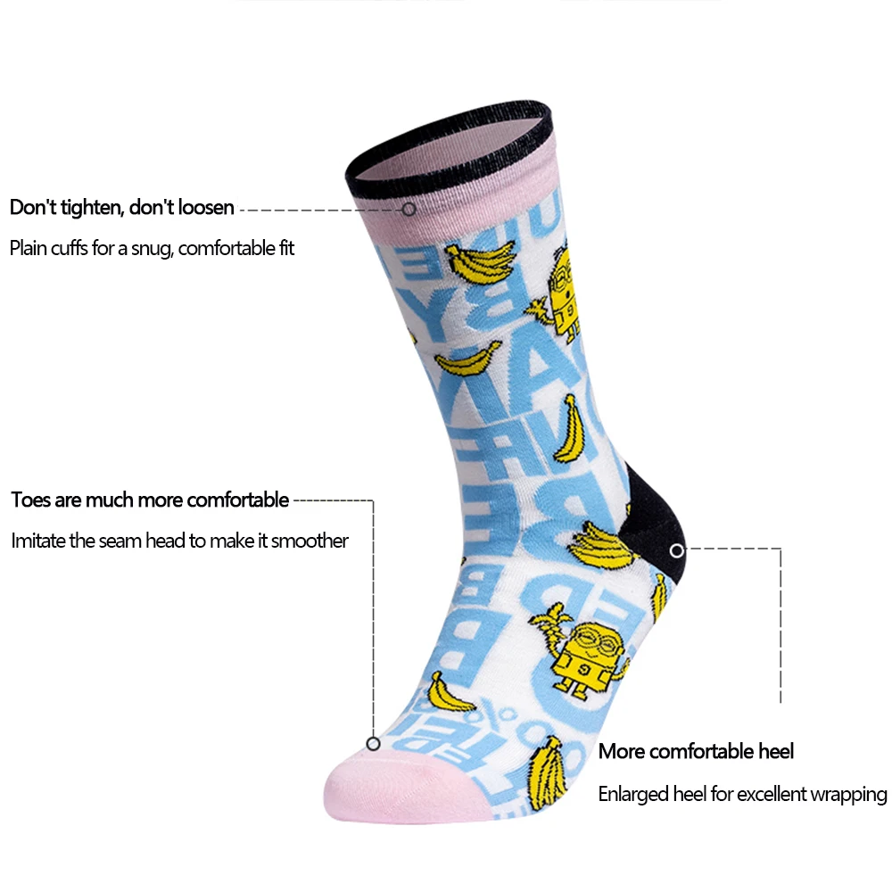 3 Pcs Minions Couples Outdoor Sox Autumn/Winter Skateboard Creative Abstract Art Harajuku Hip Hop Streets Tide Sock Colorful