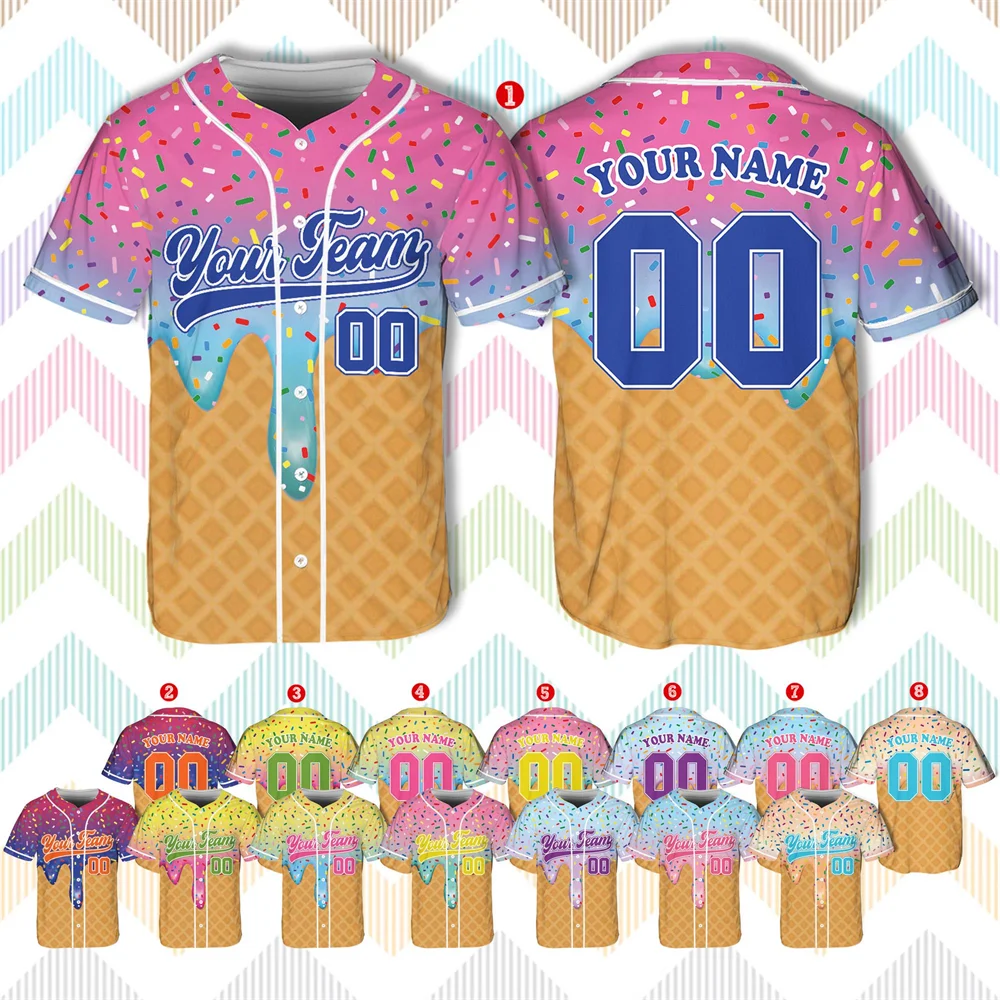 Custom Name 3D Print Ice Cream Baseball Jersey For Men Women Customized Number Baseball Shirt Sport Matching Jersey Sport Trend