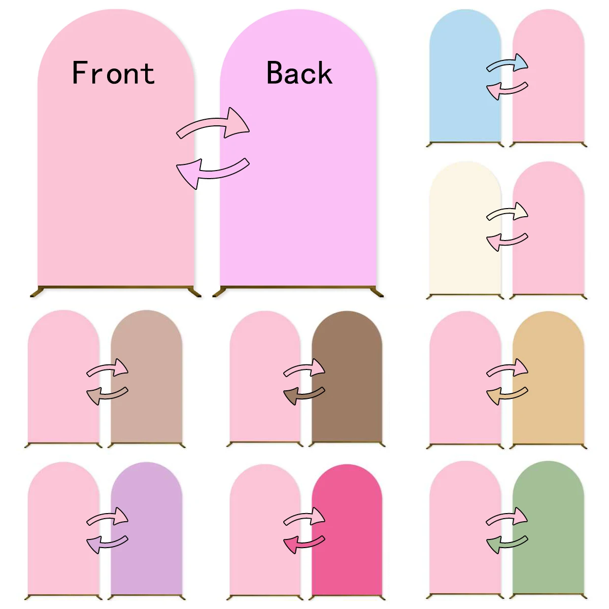 

Двусторонний однотонный арочный фон-занавес розового цвета для свадеб, дней рождения, детских праздников, эластичный тканевый фон для фотосессий