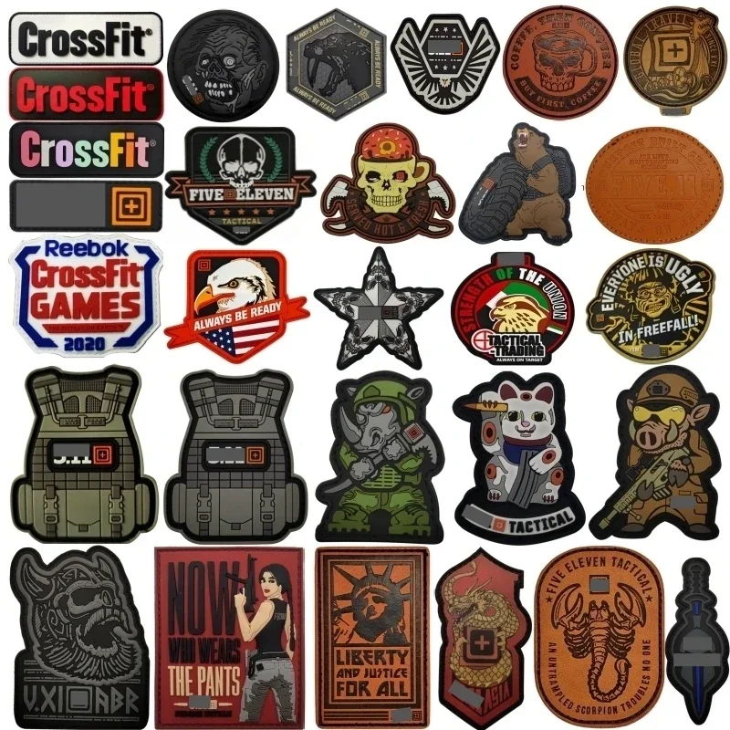 3D Tiger Bear Emblem PVC Skeleton Wings CrossFit Patches Military Morale Badge Hook&Loop Tactical PU Vest Backpack Armband