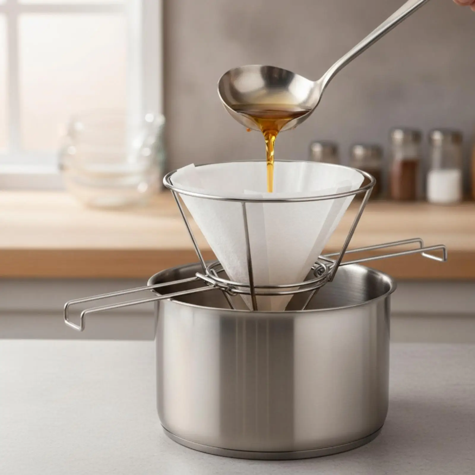Cone Filter Holder Stainless Steel Funnel Stand with Handles Hands-Unassisted Heat-Resistant for Chefs, Kitchen, Restaurant