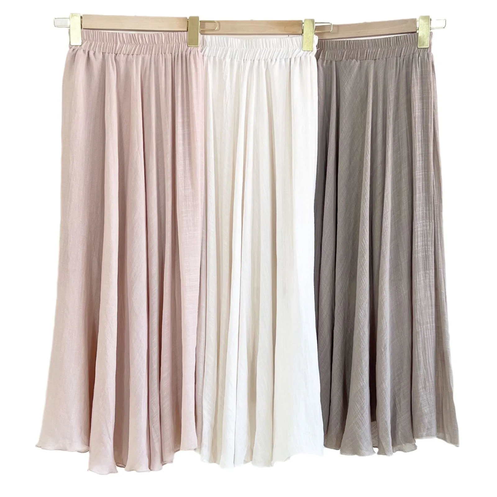 Nowa sukienka maxi z bawełny i lnu w jednolitym kolorze, z elastyczną talią, w stylu lekkiego, zwiewnego temperamentu, model 2025.