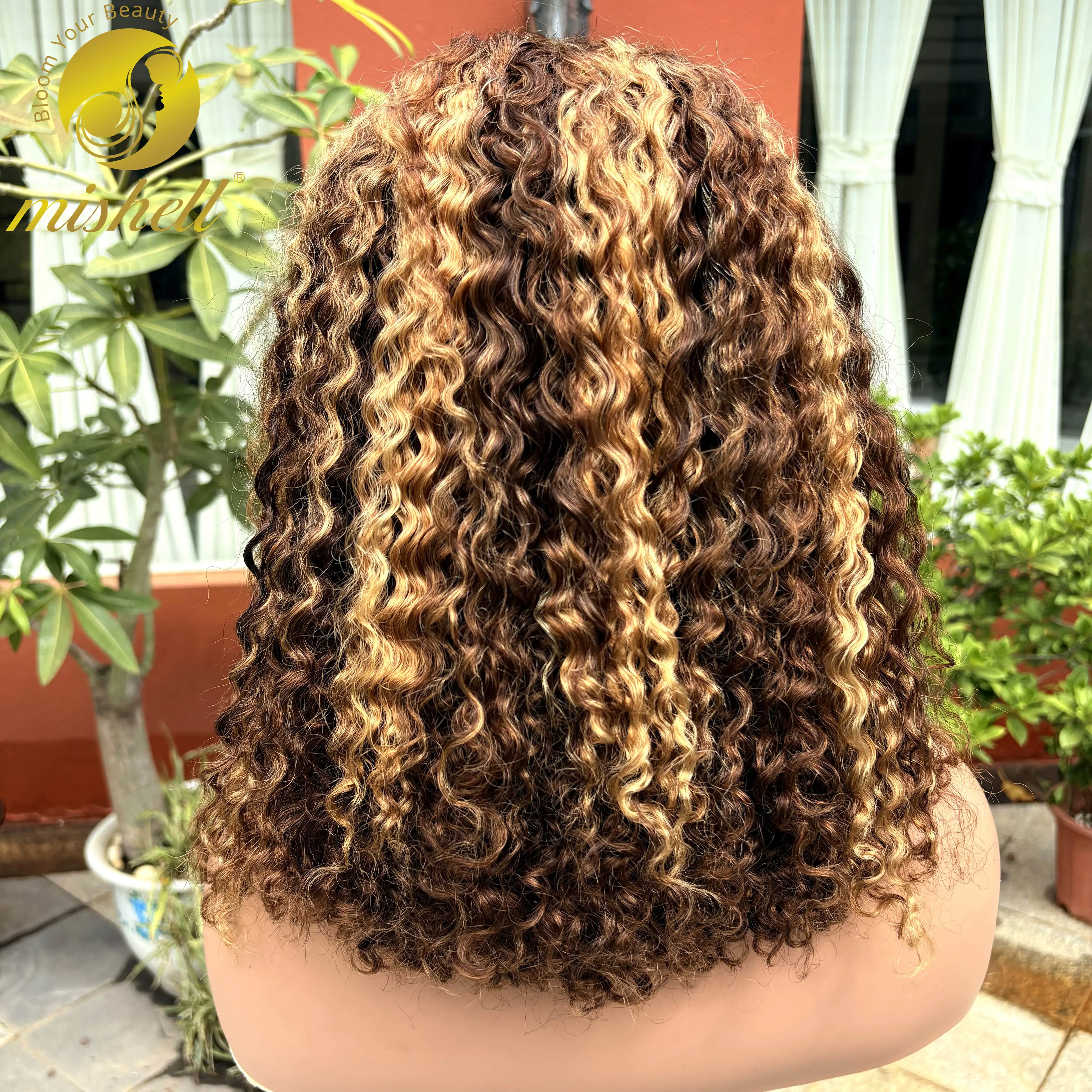 

Парик из натуральных волос 13x4 Lace Frontal P4/27 с мелированием, кудрями Jerry Curly, цветные, двойной плотности, с эффектом водной волны, бразильские волосы Remy для женщин