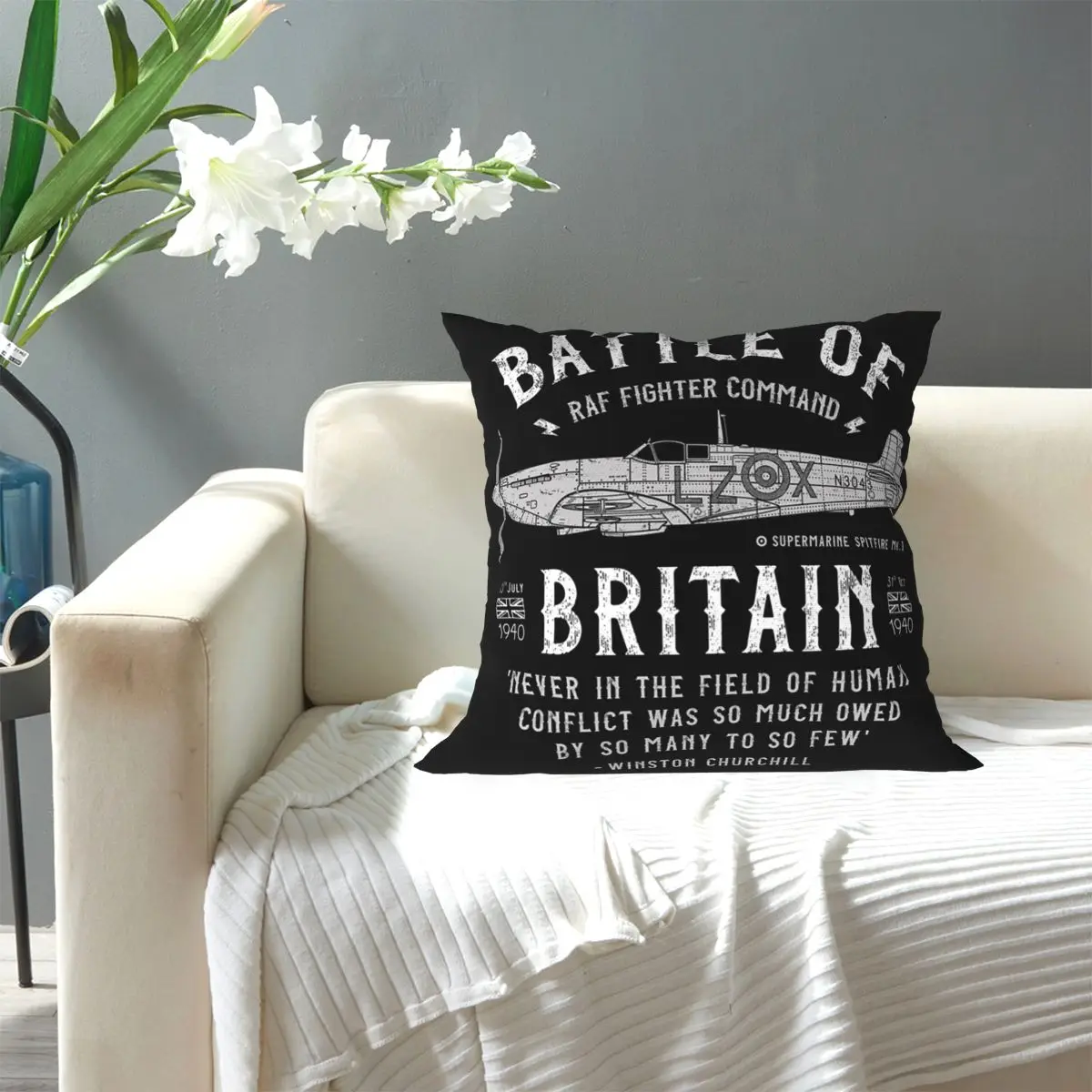 Battle Of Britain Spitfire Square Pillowcase Pillow Cover Cushion Decor Comfort Throw Pillow for Home Car