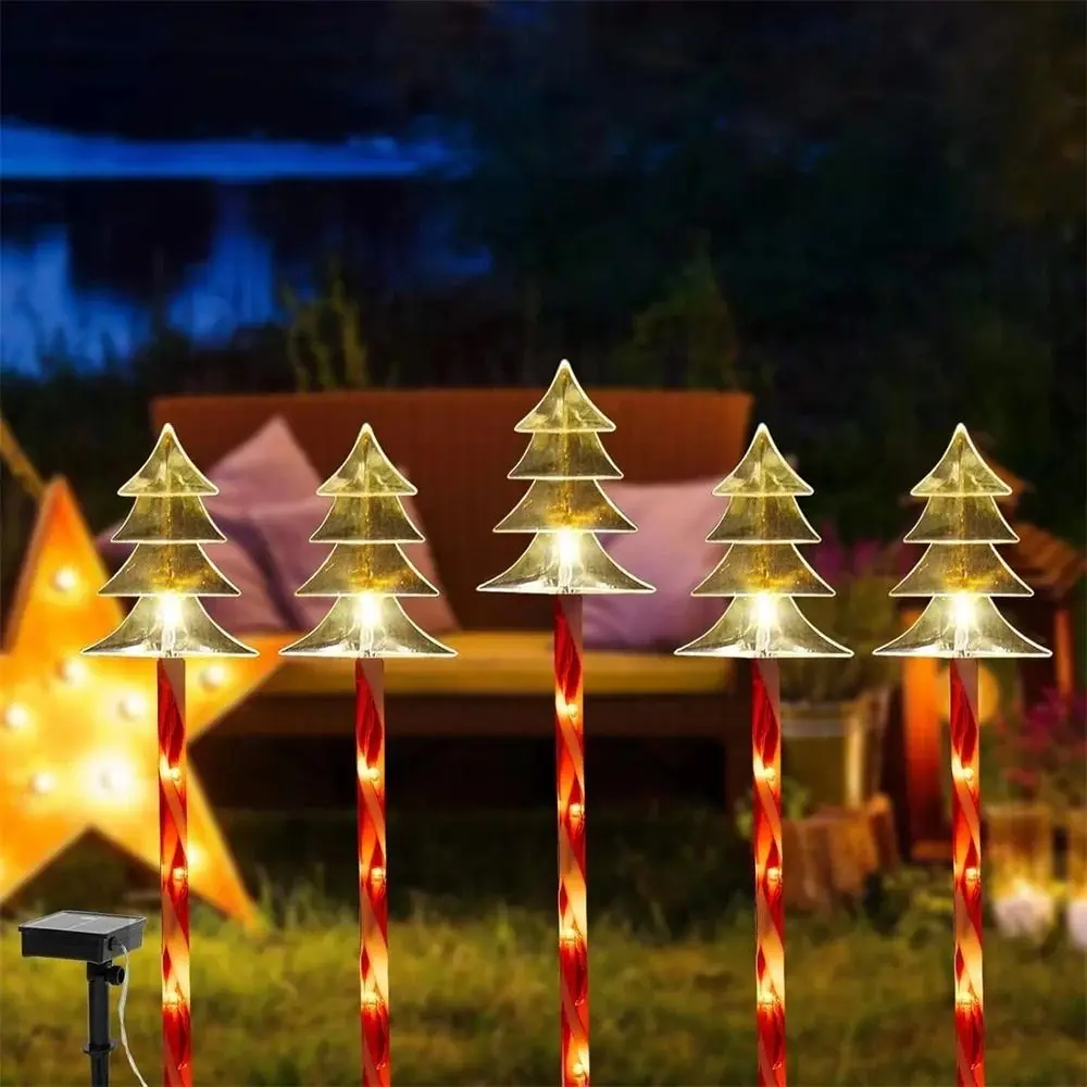 5Pcs/Set Snowflake Landscape Christmas Lights Red Tube Waterproof Santa Claus Solar Lights Decorative 8 Modes Solar Lawn Lights