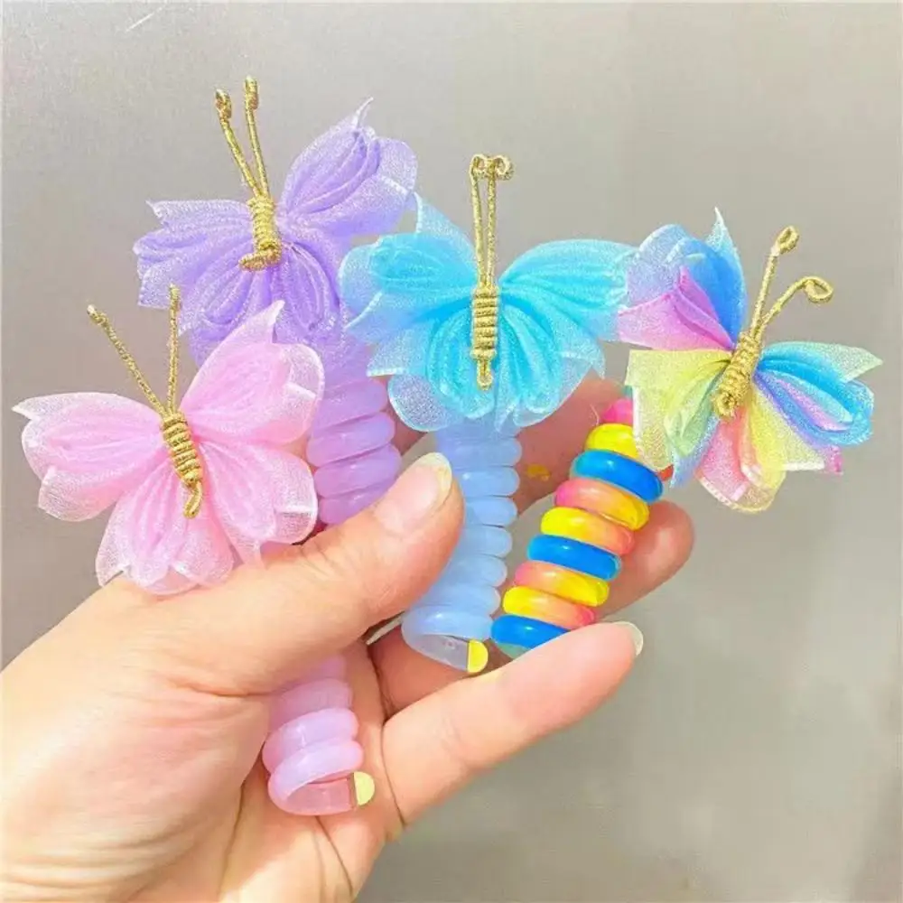 1pc Fashion Phone Cord Butterfly Hair Ties Girls Ponytail Scrunchie Colorful Sweet Head Rope Rubber Band Girls Hair Accessories