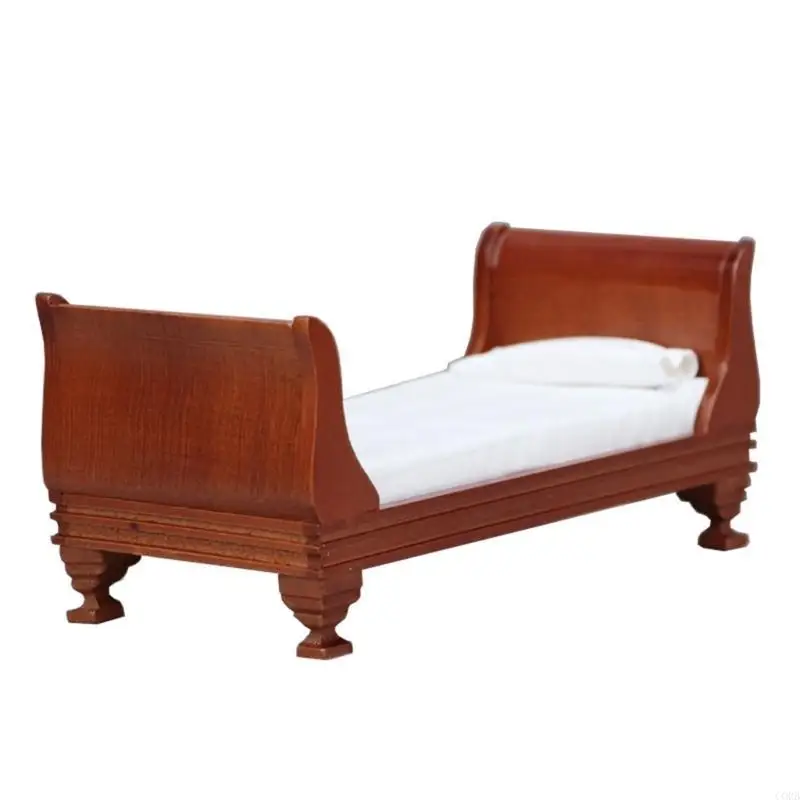 CORB Miniature Single Bed 1/12 Scale Bed for Dollhouses Bedroom Accessories Natural Furniture Bed Scene Display