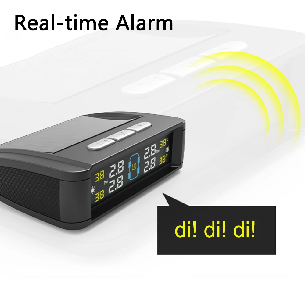 Sistema de Monitoreo de presión de neumáticos TPMS para coche alimentado por energía Solar/USB, Monitor de temperatura de neumáticos, sistemas de alarma de seguridad automática