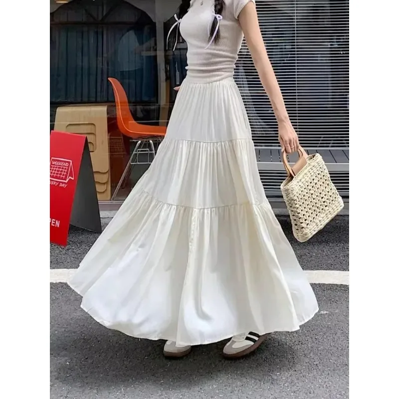 

Women's Summer New French High Waist A-Line Midi Skirt Versatile Large Hemline Casual Long Skirts with Design Sensation