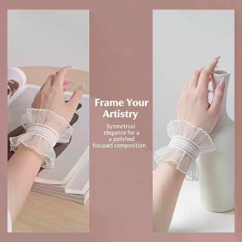 1/2Pcs Lace White Mesh Tulle Photo Gloves Fake Pleated Cuff Manicure Props Nail Tips Display Sleeve Fashion Accessory