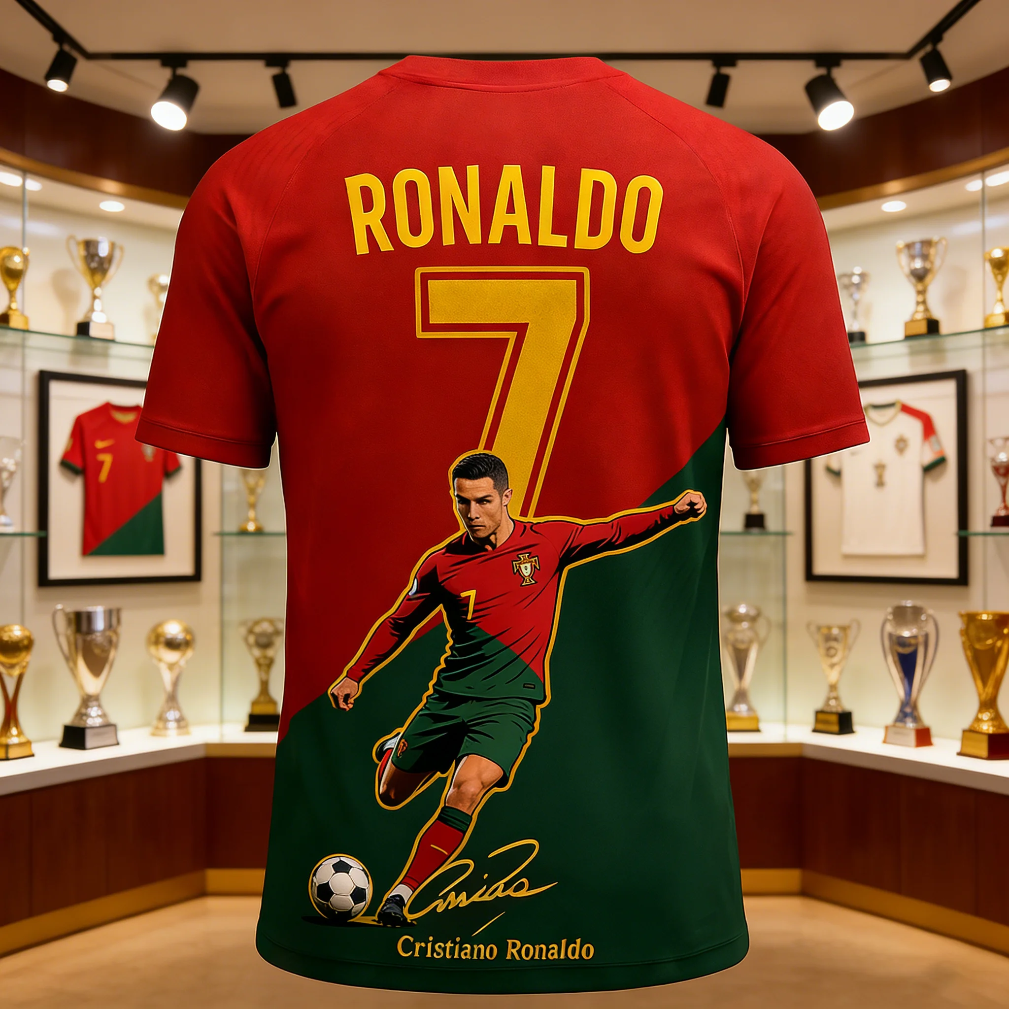 

The New 2026 Hot Selling Cristiano Ronaldo Fashion Fan-shaped Commemorative Set T-shirt Printing Design Men Leisure Sport Coat