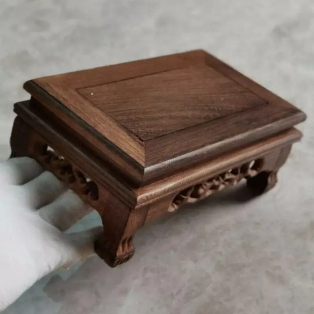 

7.8" Wooden Stand Brown Ji-chi Wood Rectangle Curio Display Base Vase Figure Pot