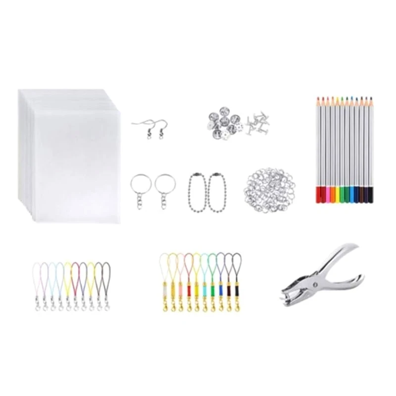 Набор термоусадочных листов с крючками для сережек, брелком, дыроколом для сережек своими руками