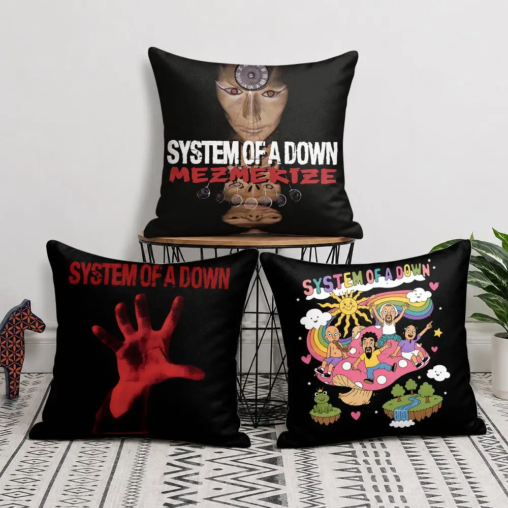 System Of A Down Rock Band Cool Cushion Cover Silky Short Plush Invisible Zipper Dustproof Sofa Pillow Case For Home Decor