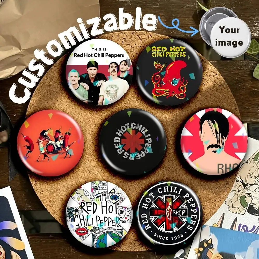 Red Hot RHCP Band C-Chili P-Peppers Round Brooch Pins, Personalized Badges With Broken Glass Design Fashion Accessory
