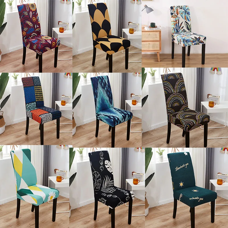 Dining Chair covers Washable Soft Polyester Seat Protertor Removable Stretch Parsons Chair Slipcovers for Party Geometry black