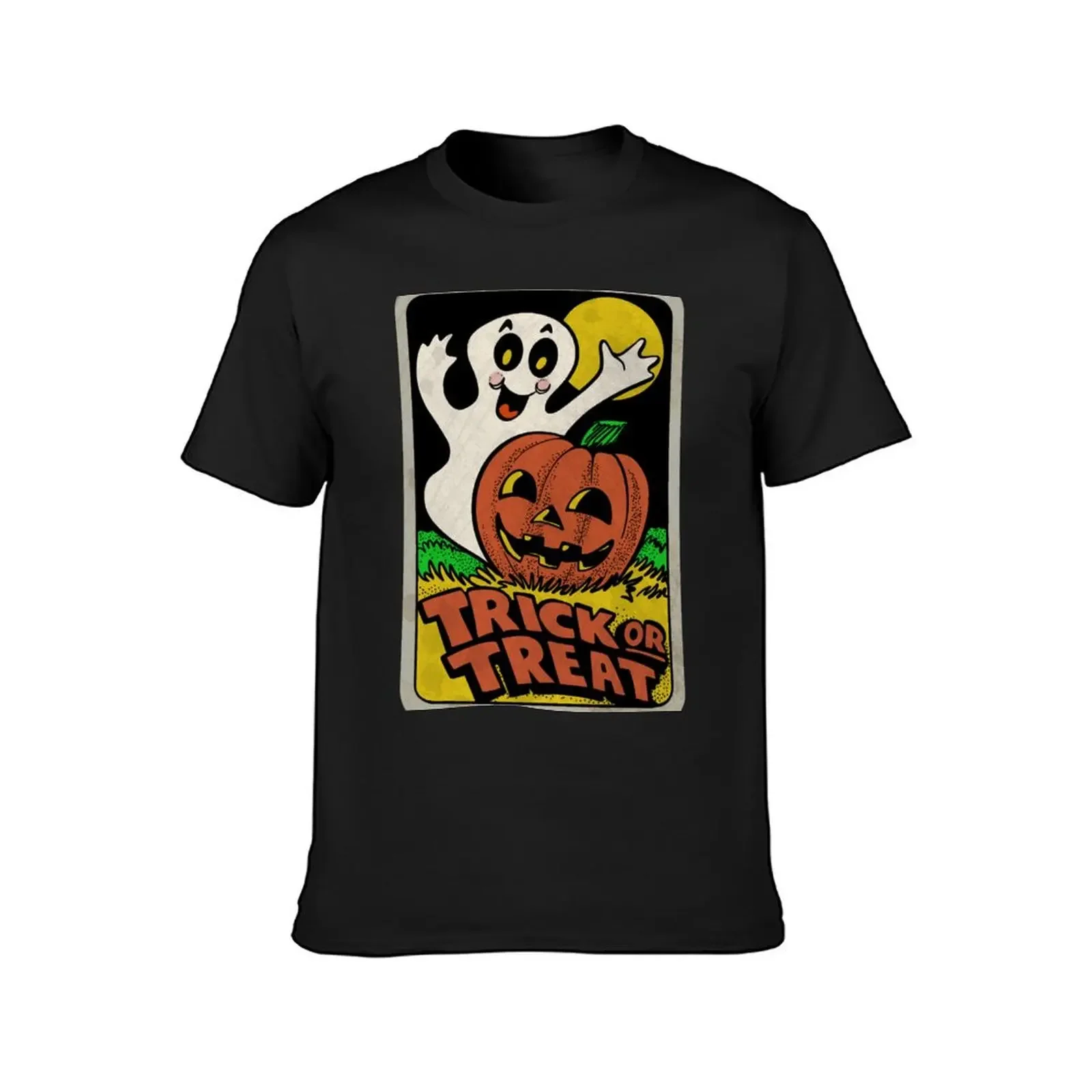 Vintage Halloween Trick or Treat Ghost with Pumpkin T-Shirt cotton graphic tees man clothes clothing for men