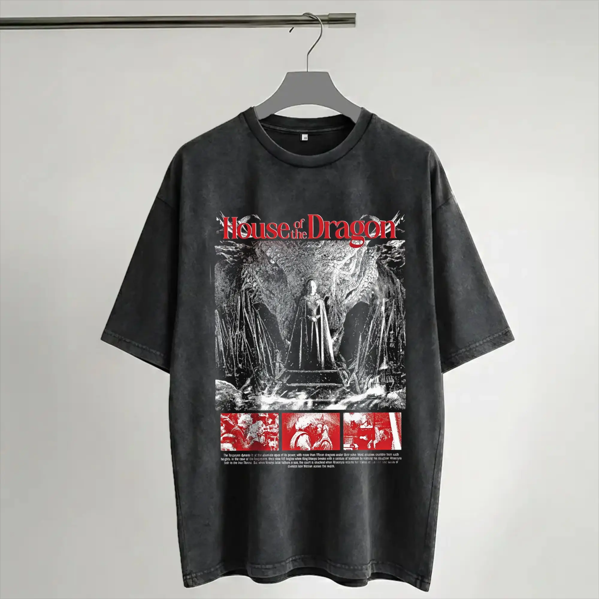 Houses of the Dragons T Shirt Hip Hop Washed Cotton Street T-Shirt  Vintage for Men Women Streetwear Graphic Tees
