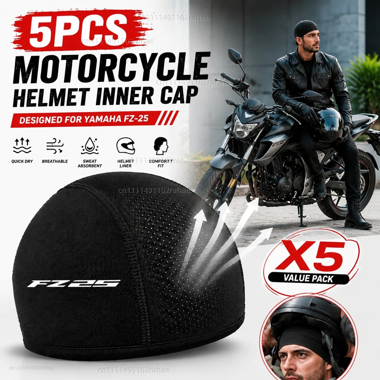 

5pcs Motorcycle Helmet Inner Cap Hat Quick Dry Breathable Hat Racing Cap Skull Cap Cooling Thin Soft For YAMAHA FZ-25 FZ25 FZ 25