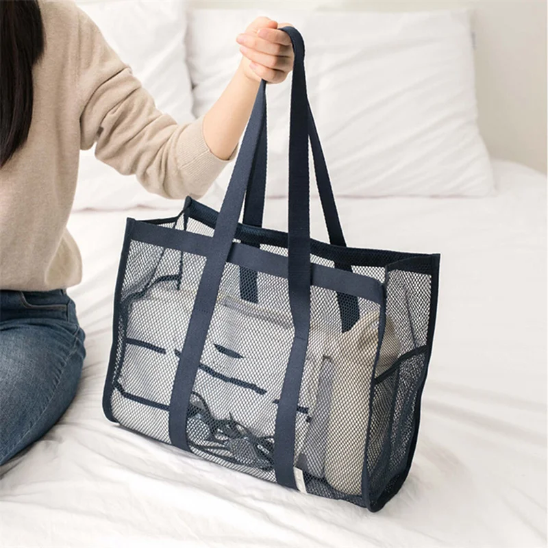 Casual Mesh Beach Bags Summer Large Capacity Shoulder Travel Bag For Towels Toys Handbags Hollow Out Waterproof Beach Tote Bag