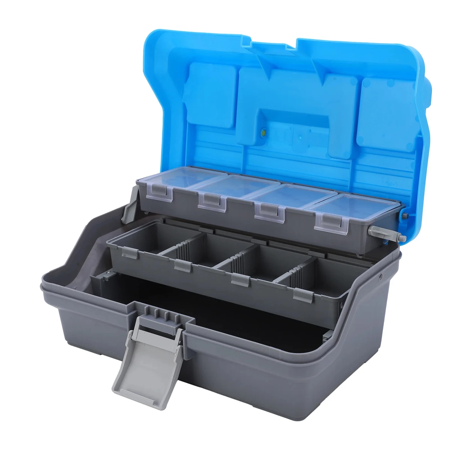 Caja de aparejos de pesca portátil, caja de engranajes de pesca de tres capas con mango ergonómico, caja de equipo de pesca multicapa