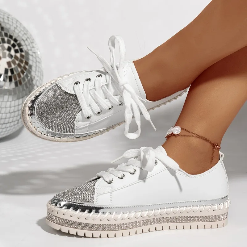 

Женская модная роскошная повседневная обувь со стразами и блестками, женские туфли на плоской подошве, удобные дизайнерские прогулочные кроссовки на платформе, Zapatos Mujer