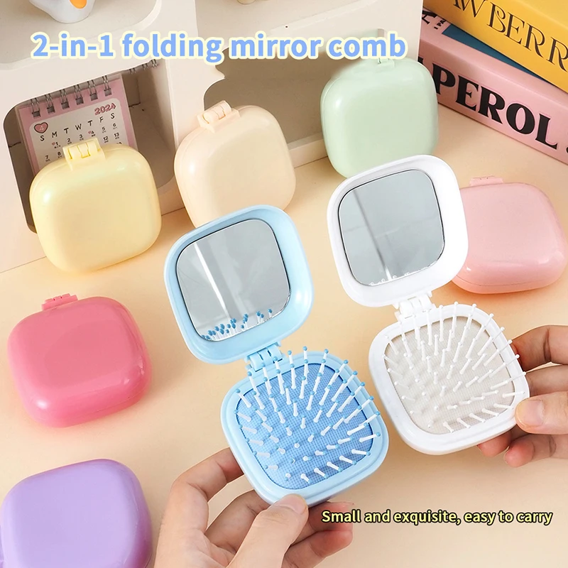 

Маленькая складная расческа-зеркало для путешествий, портативная массажная расческа с воздушной подушкой, цветная расческа-щетка для волос для женщин, инструмент для укладки