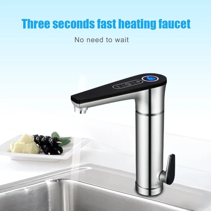 3000W Instant Electric Faucet Stainless Steel Touch Switch Water Heater Adjustable Temperature LCD Display Heating Faucet 220V