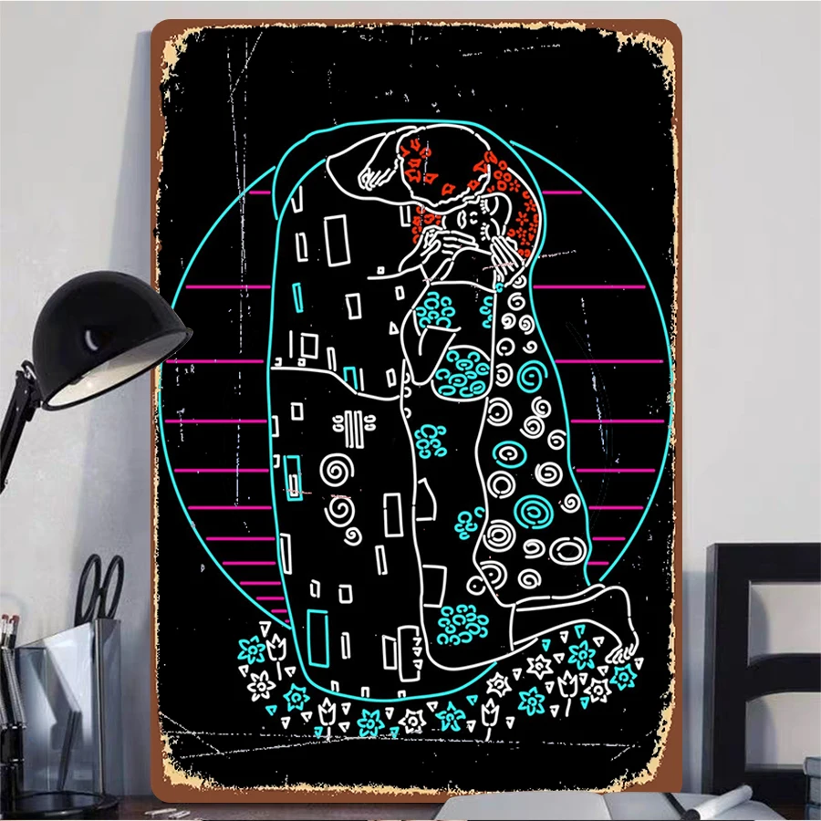 Gustav Klimt The Kiss Custom Metal Wall Art Modern Abstract Line Drawing Home Decor for Living Room Bedroom Office
