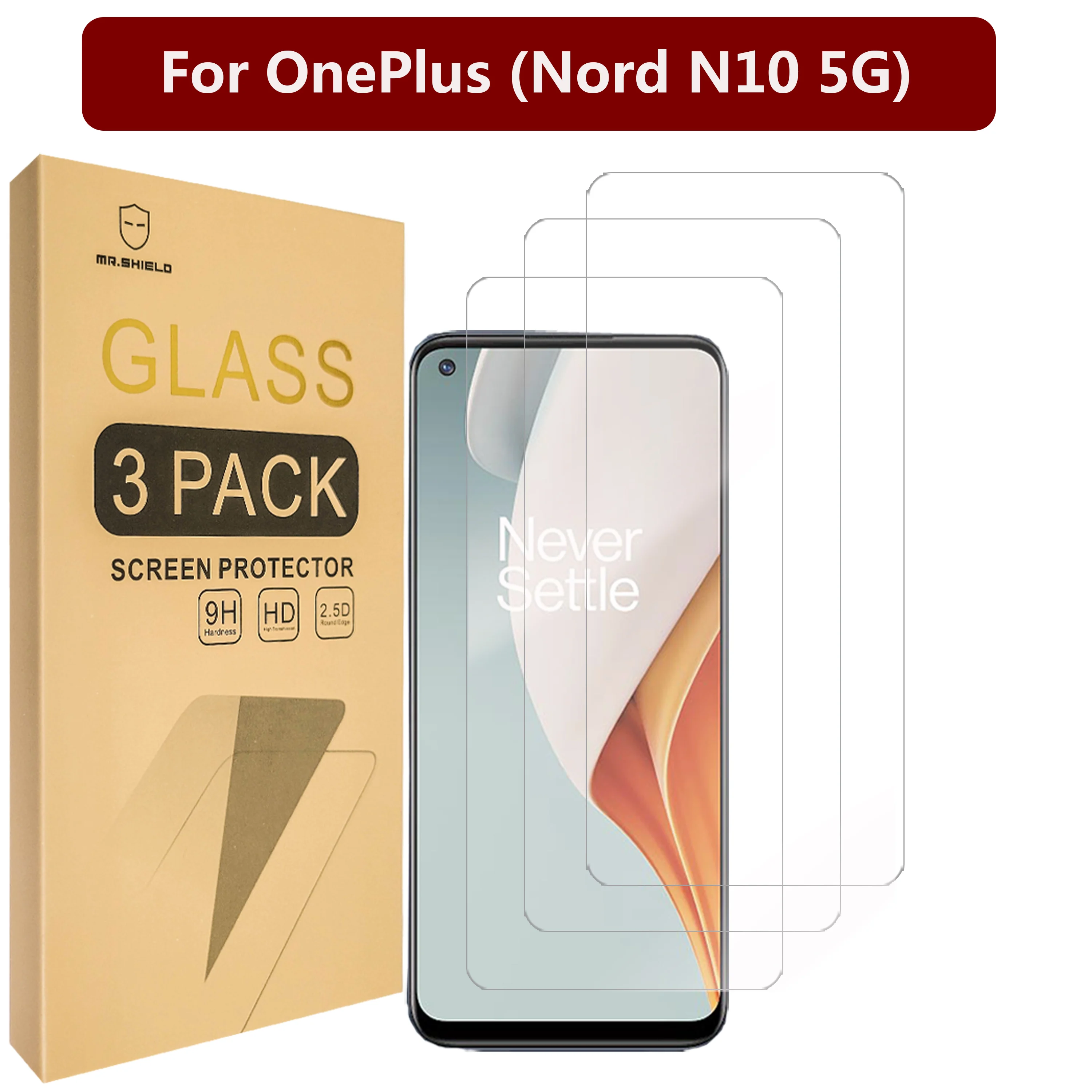 

Защитное стекло Mr.Shield [3 шт. в упаковке] для OnePlus (Nord N10 5G) [закаленное стекло] Защитная пленка для экрана [Японское стекло с твердостью 9H]