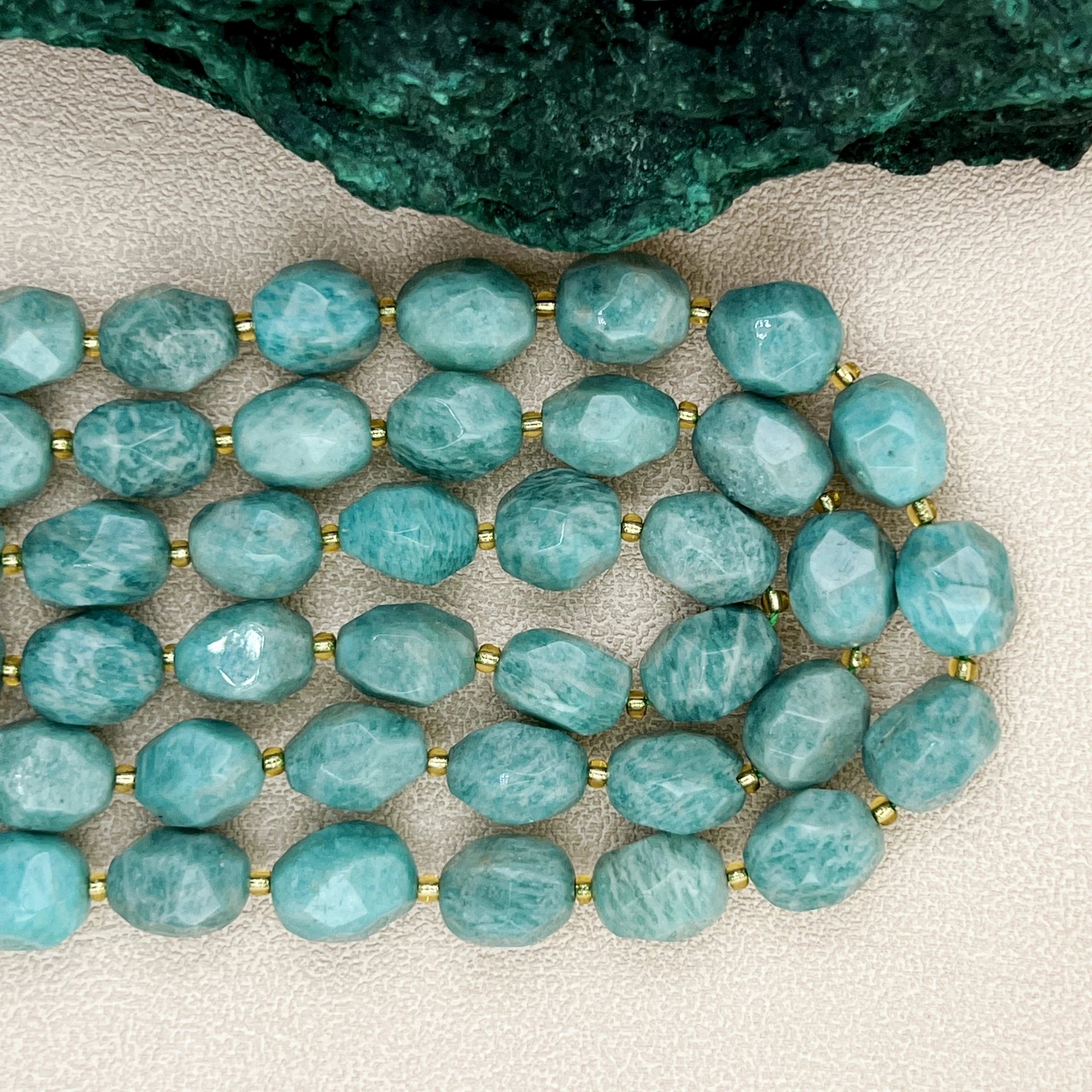 Faceted Natural Stone Blue Amazonites Cutting Nugget Beads For DIY Jewelry Making My240522