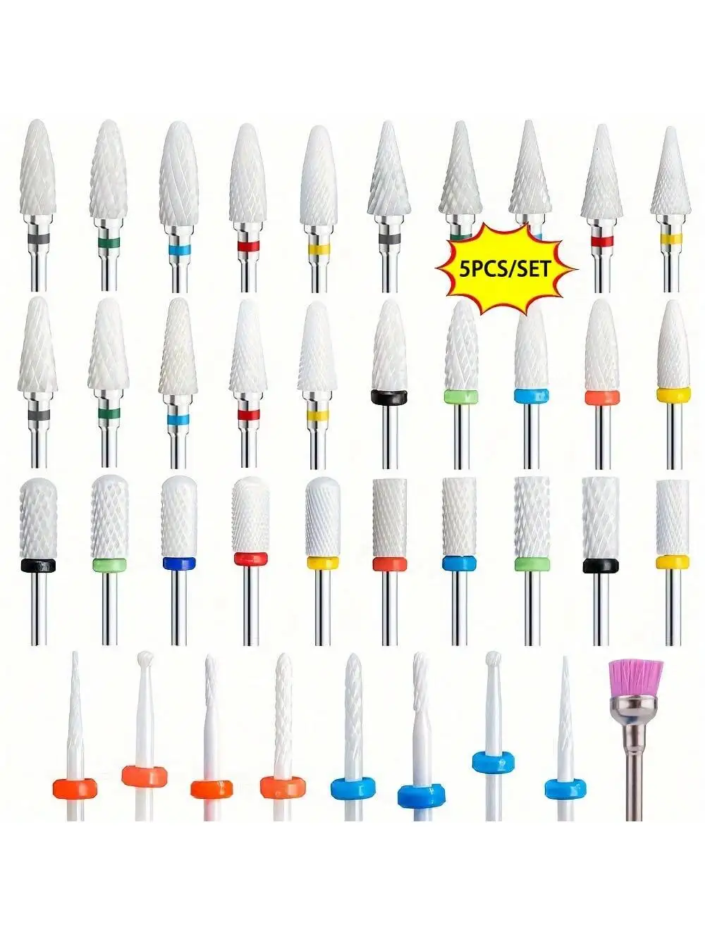 5個入り セラミック製 ネイルドリルビット バール ジェルポリッシュ除去ツール キューティクル 電動マニキュアファイルキット アクセサリー