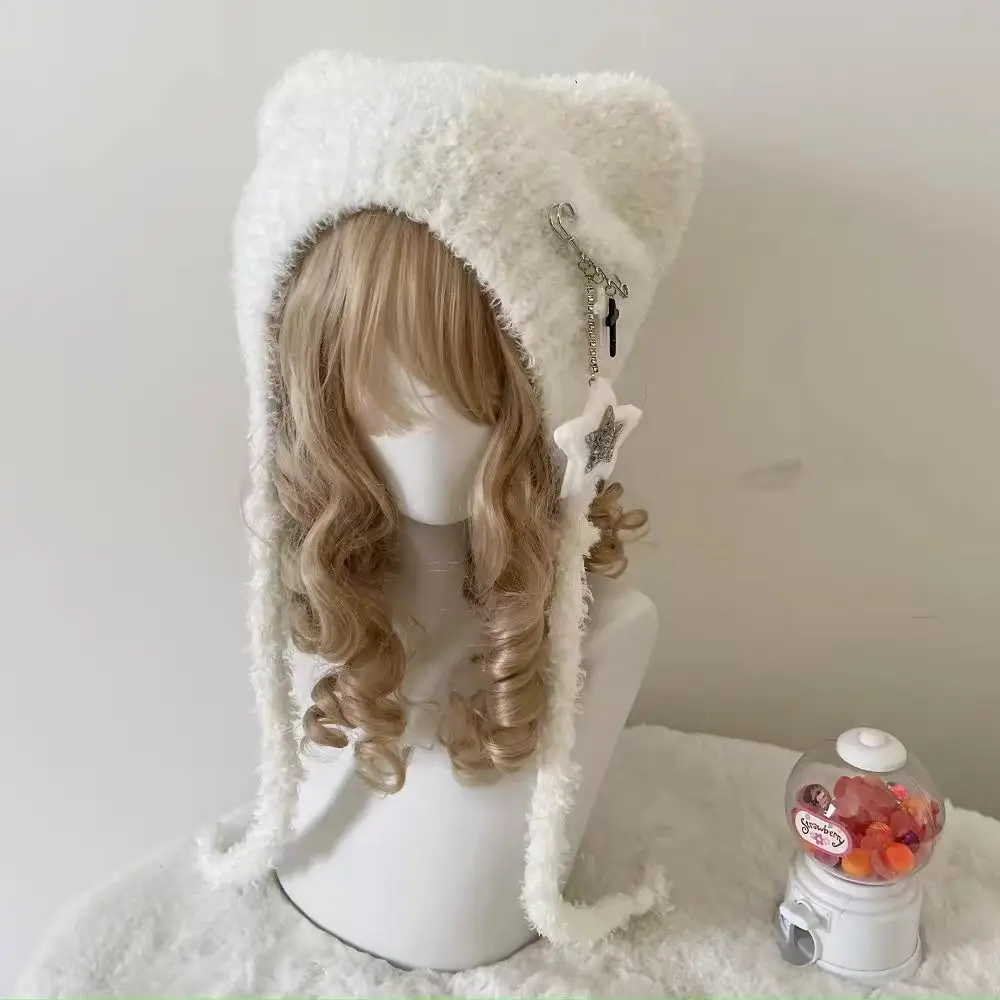 Kawaii Girl Hat Subculture Cute Sweet Style Autumn Winter Festival Warm Pure Color Hat Keep Knitted Cap Knitted Scarf Beanie
