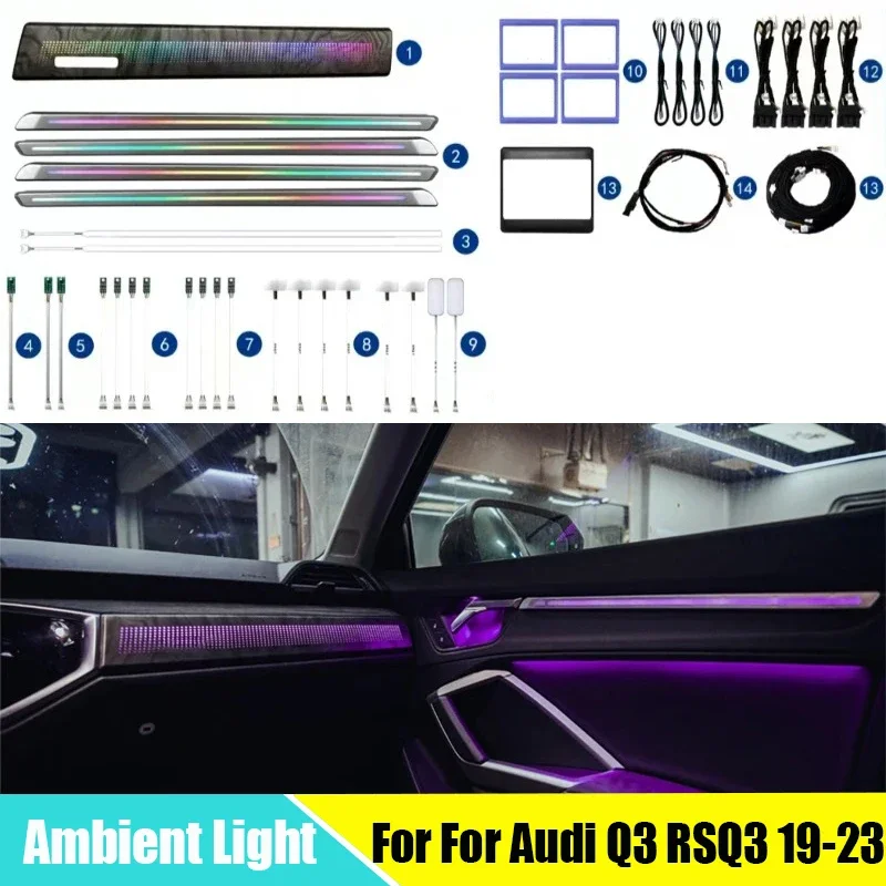 30 Colors illuminated Dashboard Panel LED Ambient Light For Audi Q3 RSQ3 2019-2023 Interior Decorative Atmosphere Lamp