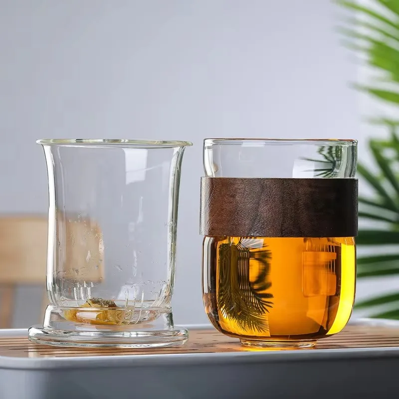 12 oz 350ml Bamboo Sleeve Teacup Set Glass Tumbler Teacup with Filter