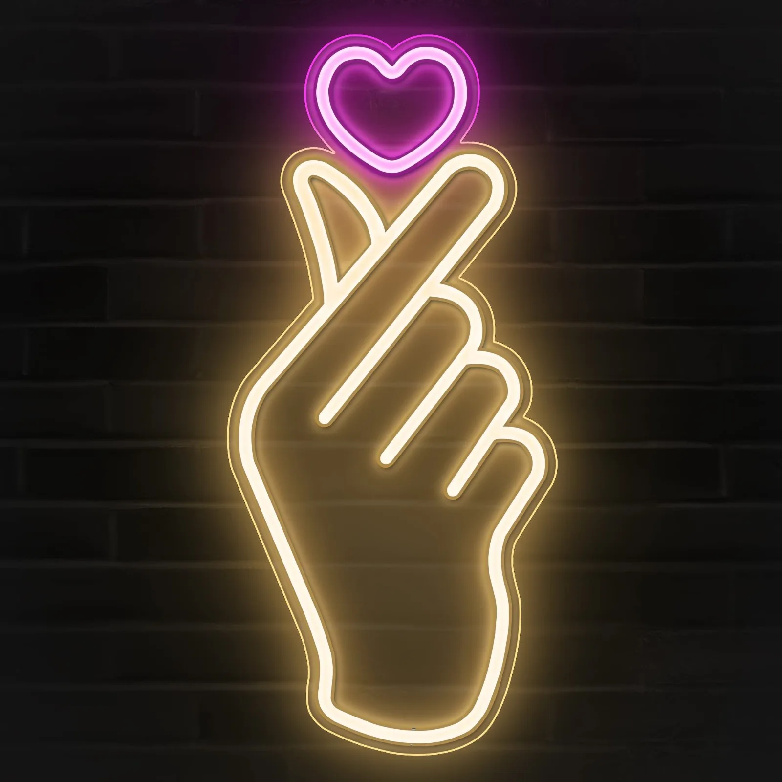 Finger Heart Neon Signs -  Pink & Warm White  Hand Heart Gesture Neon Lights -  Hand Symbol Love lights for Wall, Bedroom Decor