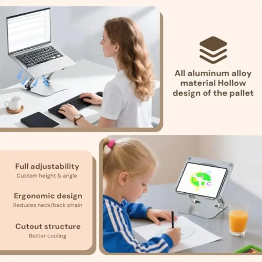 Premium Laptop Stand for Desk 2.5mm HeavyDuty Aerospace Aluminum Ergonomic Riser Adjustable Height Angle Sturdy Yet Lightweight
