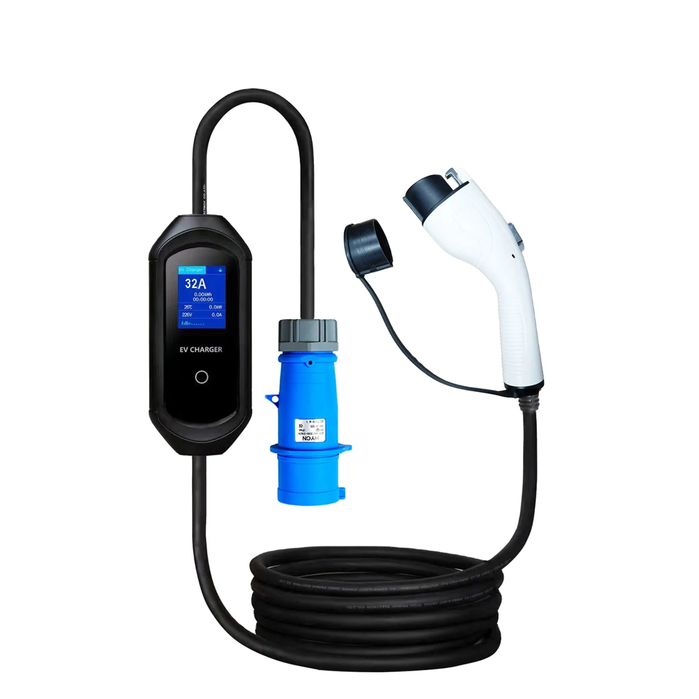 

New 8A-32A 7kW Adjustable LCD Type 1 Mobile J1772 32A Portable EV Charger With IP66 Protection 5m Cable CE/FCC Certified