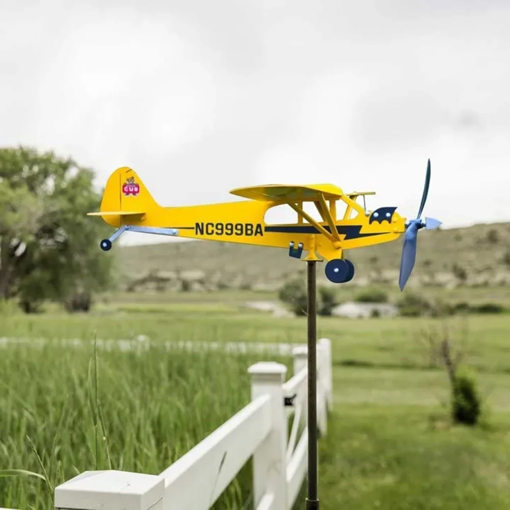 Weather Vane Wind Direction Indicator 3D Metal Airplane Windmill Weatherproof Ornaments for Garden Creative Airplane Weathervane