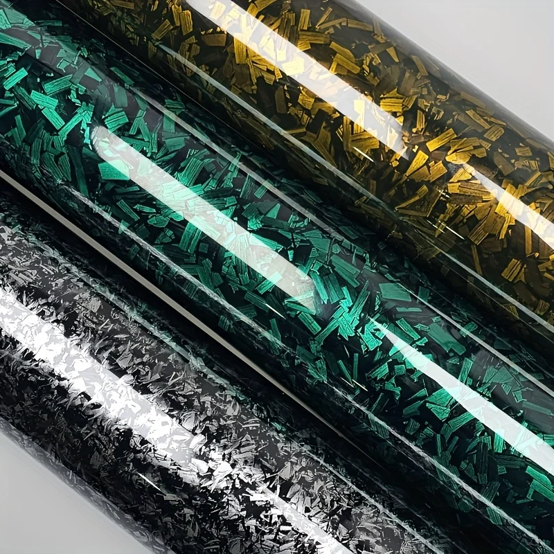 

19.69" X 118.11" Forged Carbon Fiber Vinyl Wrap (Green, Golden, Silvery), High Gloss Car Wrap Vinyl Roll for DIY Use, Self-Adhes