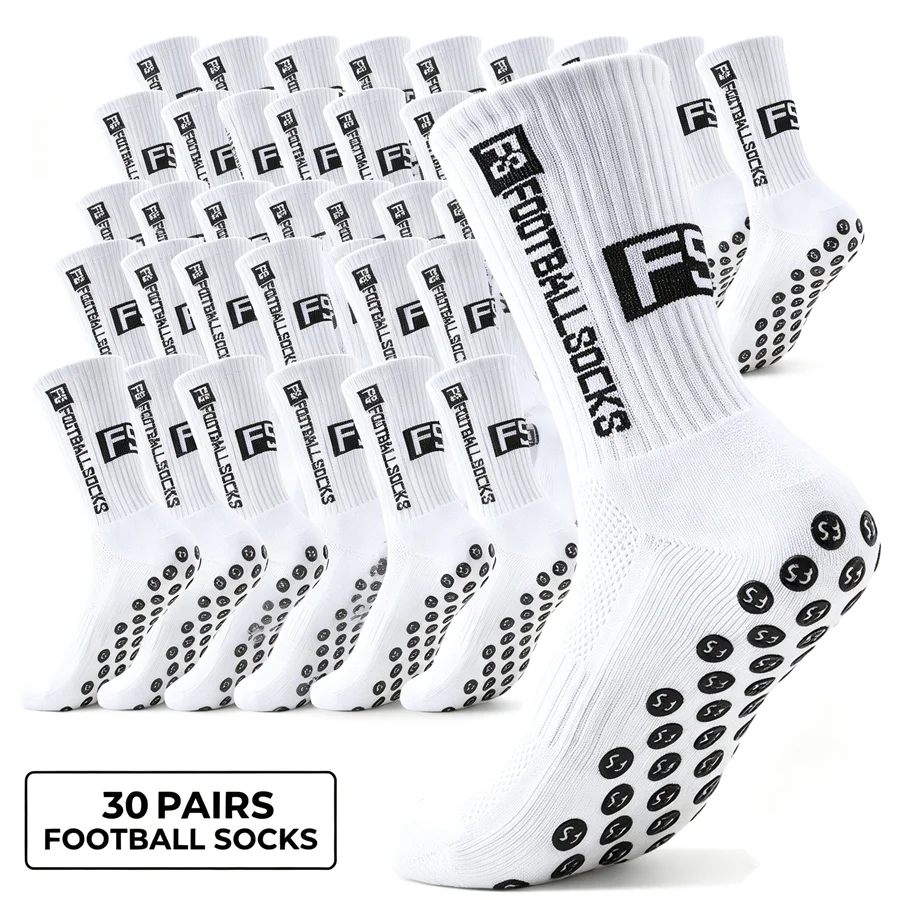 30pairs Mens Womens Football Training Socks Towel Base Non Slip Grip Shock Absorb For Skateboard Tennis Cycling Run