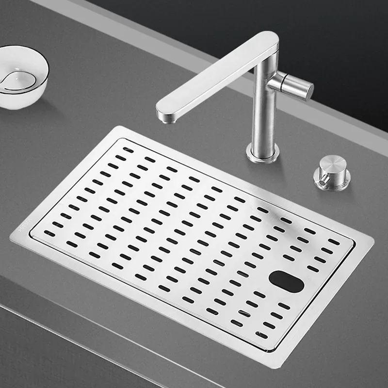 Mini Single Hidden Cover Sink Small Size Bar Counter Island Handmade 304 Stainless Steel Sinks