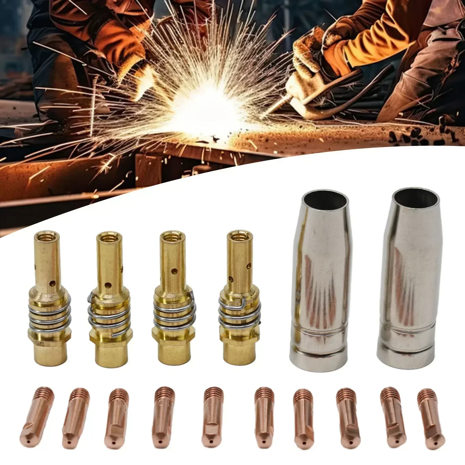 

16pcs Mig Contact Tip Consumables 16PC MIG Welding MB15 15AK Contact Tip 0.6-1.2mm Conductive Mig Contact Tip Welder Nozzle Kit