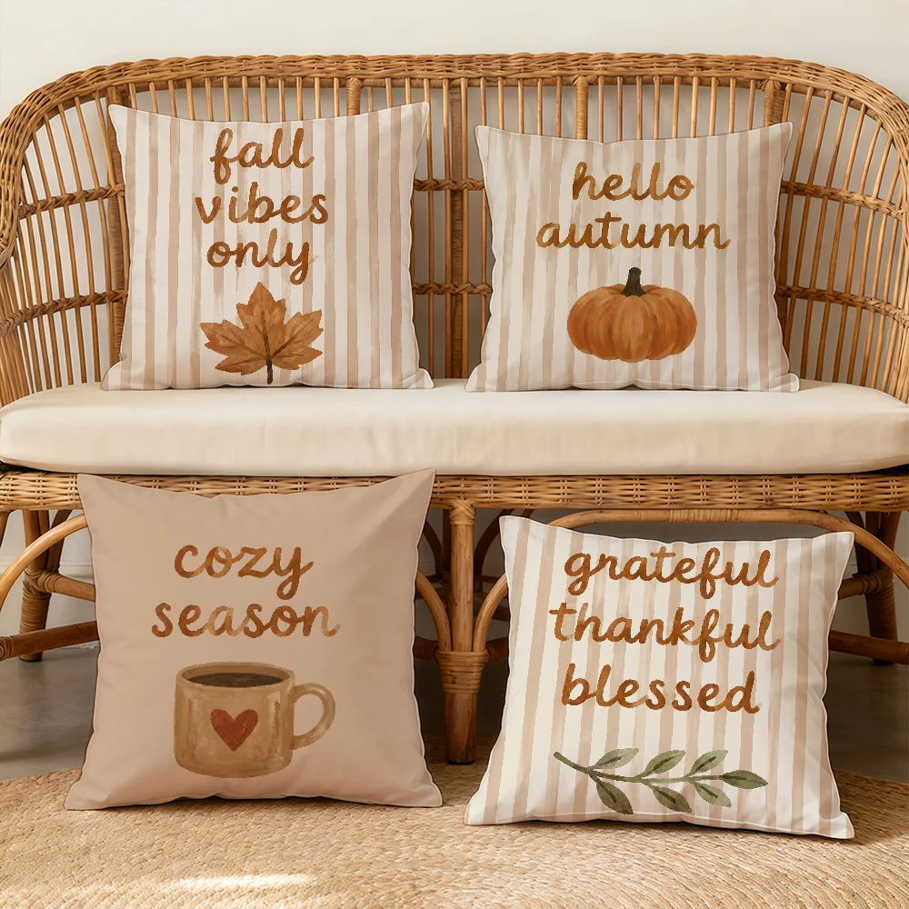 Autumn Thanksgiving Pumpkins Maple Leaves Cushion Cover Square Decorative Throw Pillow Case Sofa Bed Living Room Gifts