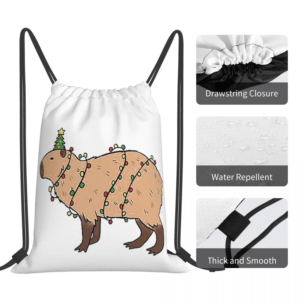 Cute Christmas Capybara Illustration Backpacks Multi-function Portable Drawstring Bags Sundries Bag Book Bags Man Woman Students