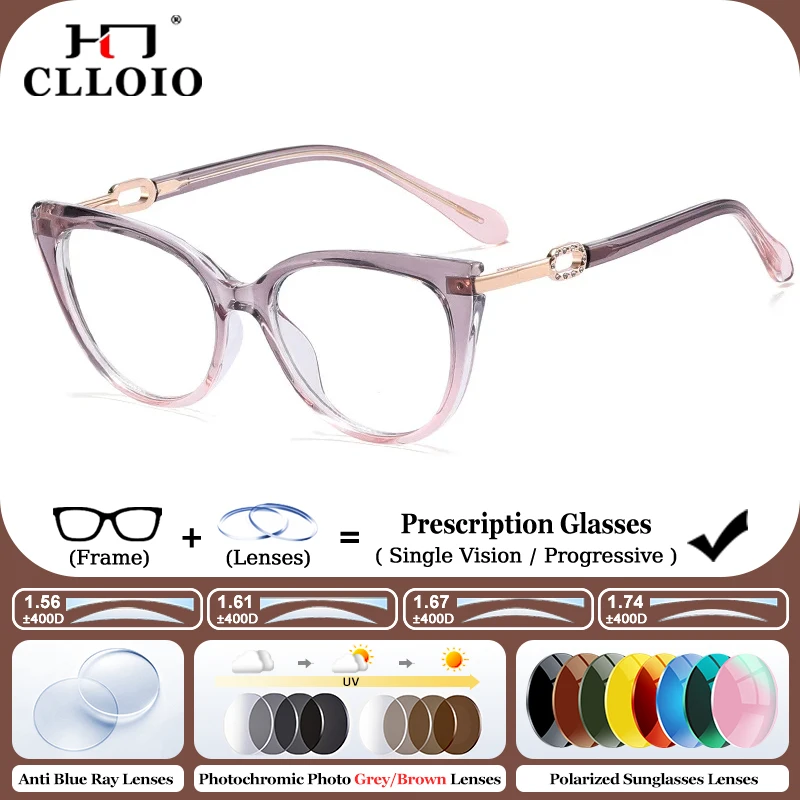 

CLLOIO Fashion Gradient Cat Eye Progressive Glasses Women Anti-Blue Light Myopia Glasses Customizable Prescription Photochromic