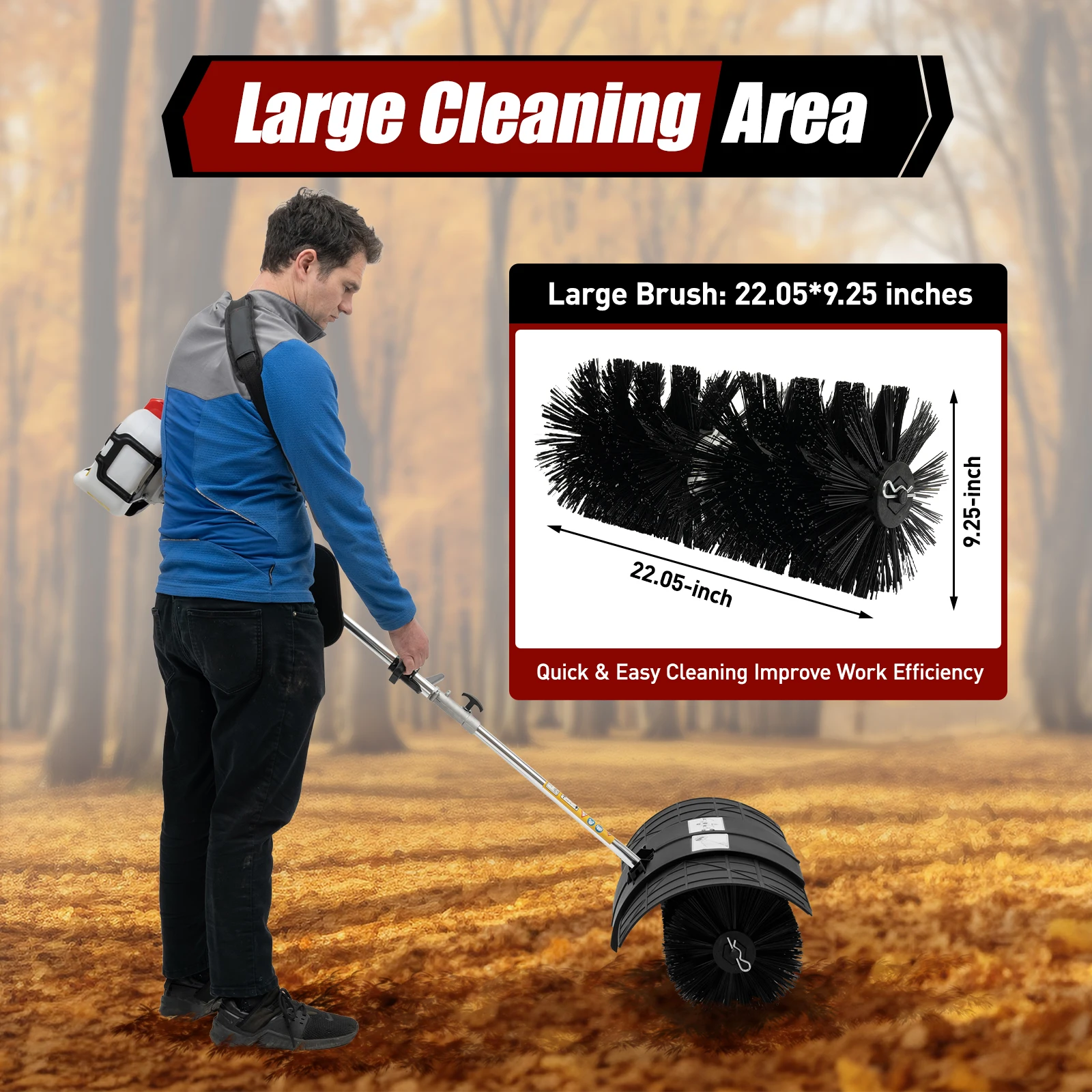 52CC 2-Stroke Gas Powered Sweeper Lawn Brush Broom Grass Driveway Street Cleaning Tool Handheld Side-mounted 1.7kw